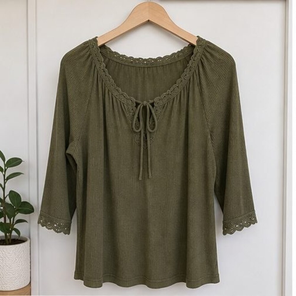 Olive Lace Trim Top